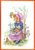 Carte Illustrateur Enfants Fillette Fleurs Oiseaux Lyna Carte Vierge TBE - Contemporanea (a Partire Dal 1950)