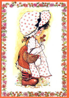 Carte Illustrateur Enfants Fillette Avec Panier Fleurs Carte Vierge TBE - Contemporain (à Partir De 1950)
