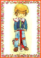 Carte Illustrateur Enfants Garçon Avec Trottinette Carte Vierge TBE - Contemporain (à Partir De 1950)