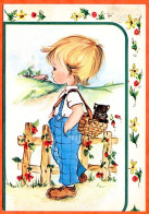 Carte Illustrateur Enfants Garçon Avec Chien Dans Panier Carte Vierge TBE - Contemporanea (a Partire Dal 1950)