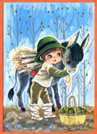 Carte Illustrateur Enfants Garçon Avec Ane Au Bois Carte Vierge TBE - Zeitgenössisch (ab 1950)