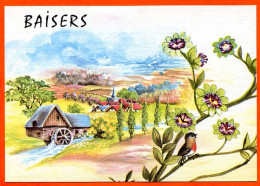 CP BAISERS Illustrateur Village Fleurs Oiseau Sans Nom De Village Imprimé Carte Vierge TBE Ste6789 - Contemporanea (a Partire Dal 1950)