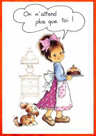 CP Illustrateur Enfants Fille Chien Gateau Carte Vierge TBE - Contemporánea (desde 1950)
