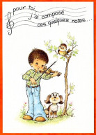 CP Illustrateur Enfants Garçon Au Violon Chien Oiseau Carte Vierge TBE - Zeitgenössisch (ab 1950)