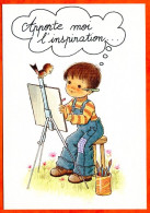 CP Illustrateur Enfants Garçon Peinture Oiseau Carte Vierge TBE - Zeitgenössisch (ab 1950)