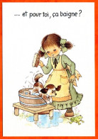 CP Illustrateur Enfants Fille Lavage Chien Grenouille Carte Vierge TBE - Zeitgenössisch (ab 1950)