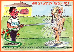 CP Série JOYEUX WEEK-ENDS  Humour Dessin Alexandre Bégonias A Arroser Lyna Carte Vierge TBE - Humor