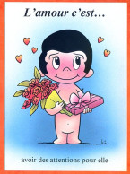 L'amour C'est ..... Avoir Des Attentions Pour Elle CP Illustrateur Humour Enfants Carte Vierge TBE - Other & Unclassified