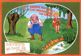 HUMOUR  Pêche Détente Au Bord De L´eau Pêcheur  Couple Dessin Allouin CIM Carte Vierge TBE - Humor