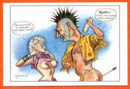 E Mustacchi Illustrateur Caricature Politique Humour Jacques Chirac Et Madonna Seins Nus  Carte Vierge TBE - Other & Unclassified