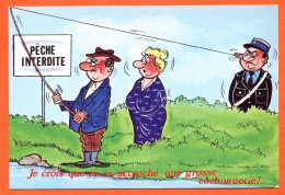 HUMOUR Pêche Illustrateur Accroché Une Grosse Cochonnerie Pêcheur Gendarme Couple Lyna Carte Vierge TBE - Humour