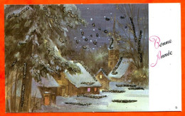 Carte Bonne Année Pailletée Village Hiver Avec Enveloppe JLP Carte Vierge TBE - New Year