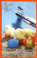 CP Joyeuses Paques 4 Poussins Oeufs Avion Photochrom Carte Vierge TBE - Easter