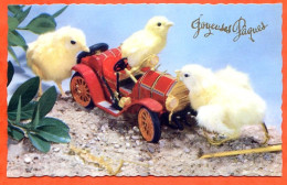 CP Joyeuses Paques 5 Poussins Voiture Photochrom Carte Vierge TBE - Pâques