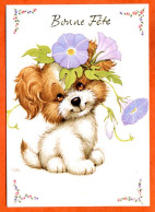 BONNE FETE Chien Chiot Fleurs 2 Carte Vierge TBE - Other & Unclassified