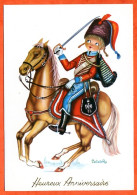 CP Illustrateur Castaner 10 Cavalier Hussard Soldat Cheval Heureux Anniversaire Carte Vierge TBE - Anniversaire
