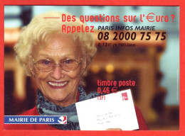 Questions Sur L Euro Mairie De Paris Timbre Poste - Werbepostkarten