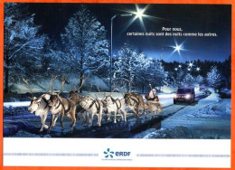 Carte Publicité ERDF Bonne Année Père Noel Rennes Voiture Bleue - Publicité