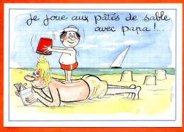 HUMOUR Vacances Famille 3 Plage Illustrateur Alexandre Lyna Carte Vierge TBE - Humor