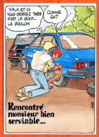 HUMOUR Voiture Illustrateur Depannage Rencontre Monsieur Serviable Carte Vierge TBE - Humor