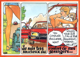 HUMOUR Voiture Illustrateur  Autostoppeuse Soucieux Confort Des Passagers Carte Vierge TBE - Humor