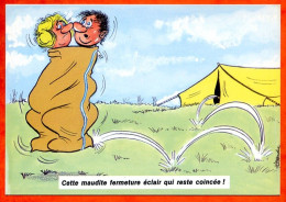 HUMOUR Camping Fermeture éclair Reste Coincée Illustrateur Alexandre Lyna Carte Vierge TBE - Humour