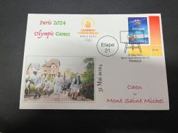 1-6-2024 (2) Paris Olympic Games 2024 - Torch Relay (Etape 21) In Mtont Saint Michel (31-5-2024) With Olympic Stamp - Eté 2024 : Paris