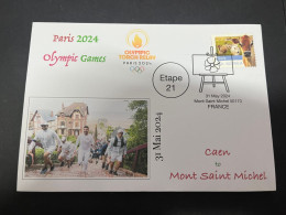 1-6-2024 (2) Paris Olympic Games 2024 - Torch Relay (Etape 21) In Mtont Saint Michel (31-5-2024) With Olympic Stamp - Sommer 2024: Paris