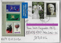 Poland 2013 Postal Stationery Card Sent From Kęty To Brazyl Artist Ryszard Dudzicki Additional Stamp Front And Back - Ganzsachen