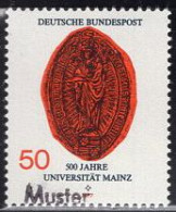 GERMANY(1977) Rector's Seal - Mainz University. MUSTER (specimen) Overprint. Scott No 1252. - Altri & Non Classificati