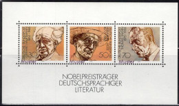GERMANY(1978) Hauptmann. Hesse. Mann. S/S Of 3 With MUSTER (specimen) Overprint. Nobel Prize For Literature Scott No 126 - Autres & Non Classés
