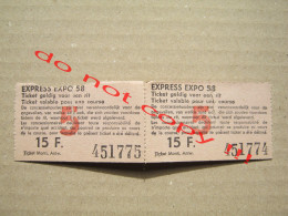 Bruxelles - Expo 58 - Express Expo - 2 Tickets - Toegangskaarten