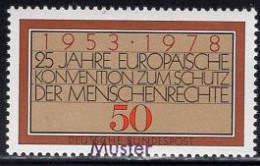 GERMANY(1978) European Human Rights Convention. MUSTER (specimen) Overprint. Scott No 1280. - Autres & Non Classés