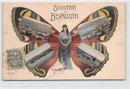 Liban - Souvenir De Beyrouth - Femme Papillon - Ed. De La Poste Française Aquaréllée - Lebanon
