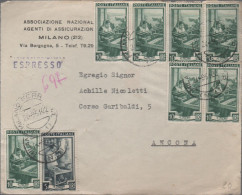 ITALIA - Storia Postale Repubblica - 1951 - 5 + 7x 10 Italia Al Lavoro - Lettera Espresso - Solo Frontespizio - Viaggiat - 1946-60: Marcophilia