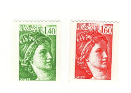 Sabine 1fr40 Vert + 1fr60 Rouge De Roulette YT 2157a + 2158a Avec Numéros Rouges Au Verso. Cotes YT : 2 € + 2 € = 4 €. - Unused Stamps
