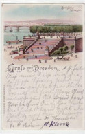 39028241 - Dresden, Lithographie Mit Bruehl'sche Terrasse Gelaufen Von 1898. Gute Erhaltung. - Dresden