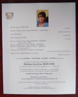 Faire Part Décès / Mme Jocelyne Marliere Née à Estinnes-Au-Mont En 1951 , Décédée à Buvrinnes En 2011 - Obituary Notices