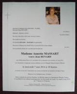 Faire Part Décès / Mme Annette Massart , Vve Jean Renard Née à Haine-St-Paul En 1935 , Décédée à La Louvière En 2014 - Obituary Notices