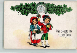 39829041 - Kinder Kleeblaetter Uhr Auf AK Hufeisen Import Nr.372 - Neujahr