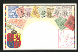 AK Briefmaken Aus Mauritius, Wappen  - Briefmarken (Abbildungen)