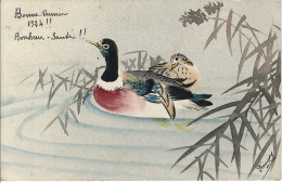 ISAKAJIMA - JAPON - T.Belle Carte Fantaisie ( Canards ) - "Bonne Année 1924 " - Other & Unclassified