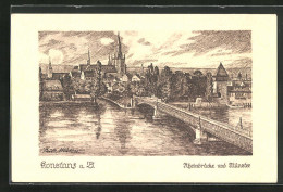 Künstler-AK Konstanz A. B., Rheinbrücke Und Münster  - Konstanz
