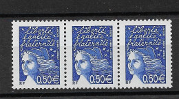 Luquet 0.50 € Bleu Nuit YT 3449a En Bande De Trois Sans Phospho. Voir Le Scan. Cote YT > 150 €. - Unused Stamps