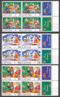 Lettland-Latvia 1996 Mi. 444-46 ** MNH Weihnachten Christmas 4er Block Zierfeld - Lettonie