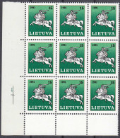 Litauen - Lithuania Mi 473 ** MNH 1991 Block Of 9 - Litauischer Reiter   (31255 - Lithuania