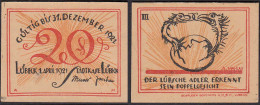 LÜBECK 1921 20 Pfennig Notgeld Gutschein Doppelgesicht    (32269 - Altri & Non Classificati