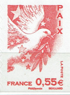 0,55 € Rouge Paix (timbre Autoadhésif Issu Du Carnet à Composition Variable) - Neufs