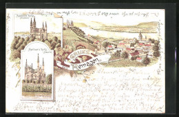 Lithographie Remagen, Teilansicht, Apollinaris Kirche Westseite U. Südseite  - Remagen