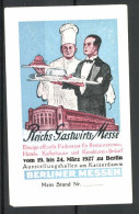 Reklamemarke Berlin, Reichs-Gastwirts-Messe 1927, Koch Und Kellner, Gebäudeansicht  - Erinnophilie